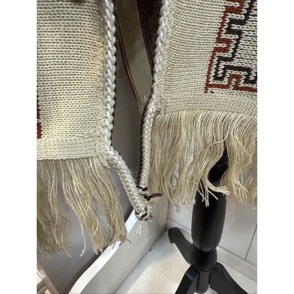 Southwest Aztec Poncho Kimono With Tie Closure Fringe Hem - Picture 11 of 14